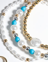 Pearl & Turquoise Ring & Bracelet Set - link has visual effect only