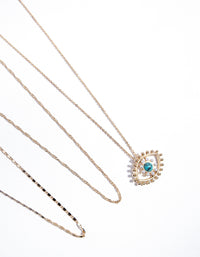 Gold Turquoise Pearl Evil Eye Layered Necklace - link has visual effect only