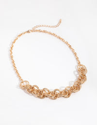 Gold Round Link Cluster Necklace - link has visual effect only