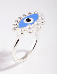 Silver Pearl Diamante Evil Eye Ring - link has visual effect only