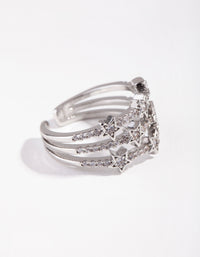 Silver Cubic Zirconia Triple Star Band Ring - link has visual effect only