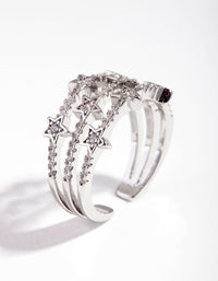 Silver Cubic Zirconia Triple Star Band Ring - link has visual effect only