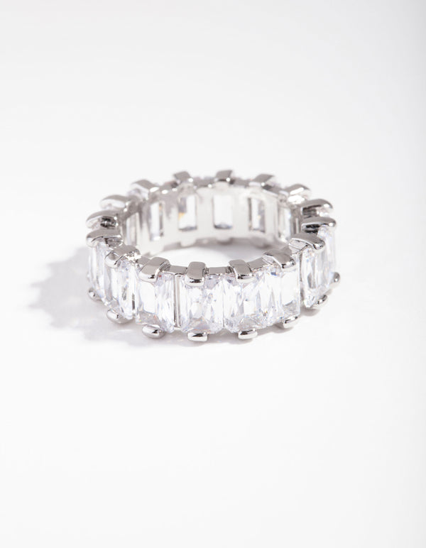 Silver Cubic Zirconia Rectangular Band Ring