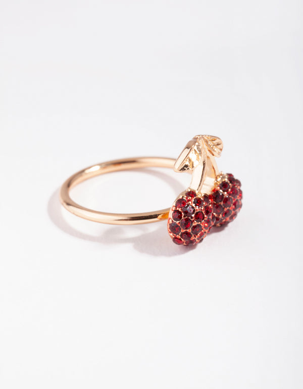 Gold Diamante Cherry Ring