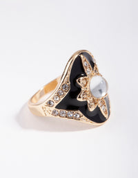 Gold Enamel Diamante Flower Ring - link has visual effect only