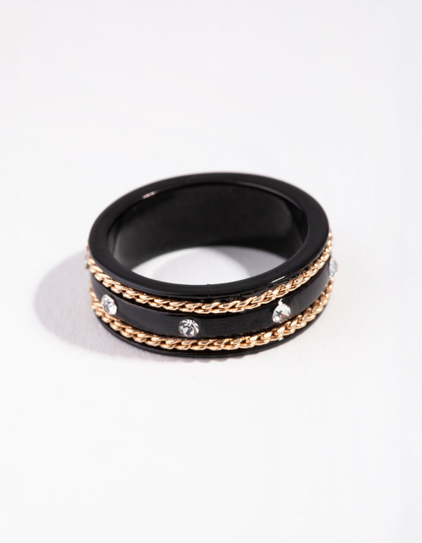 Matte Chain Detail Diamante Ring