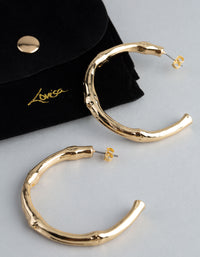 18ct Gold Plated Brass Bamboo Look Open Hoop Earrings - link has visual effect only