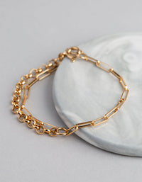 Gold Plated Sterling Silver Half & Half Chain Bracelet - link has visual effect only