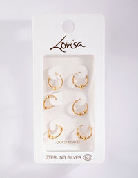 Gold Plated Sterling Silver Multi Ball Hoop Pack Earring - link has visual effect only