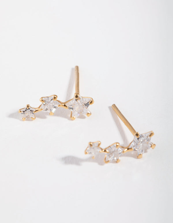 Gold Plated Cubic Zirconia Star Crawler Earrings