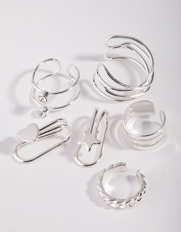 Silver Mix Texture Motif 6-Pack Earring