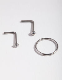 Surgical Steel Rhodium Diamond Nose Ring Pack - link has visual effect only