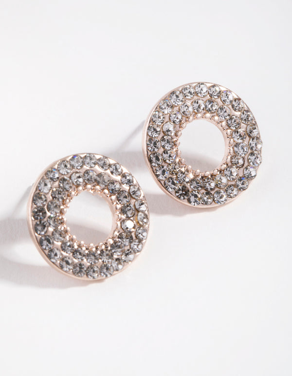 Rose Gold Round Diamante Stud Earrings