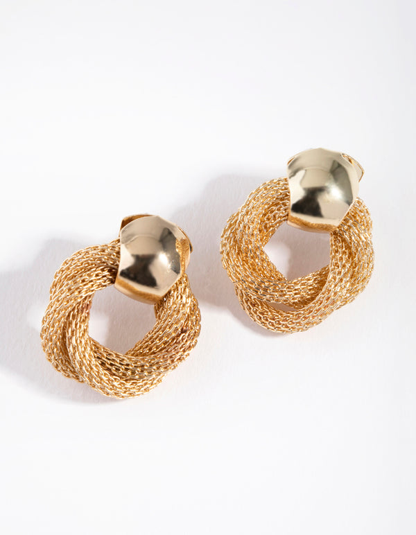 Gold Metal Rope Stud Earrings