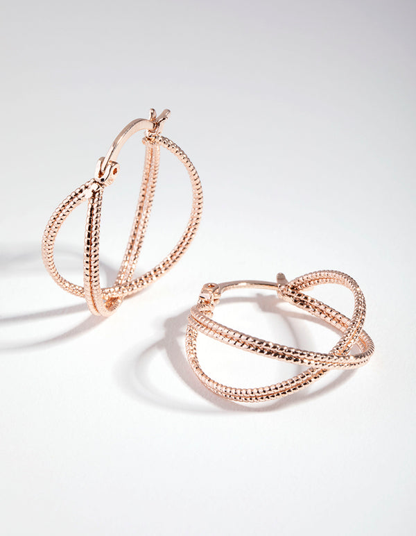 Rose Gold Stipple Double Hoop Earrings