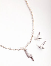 Silver Lightning Bolt Earring & Necklace Set - link has visual effect only