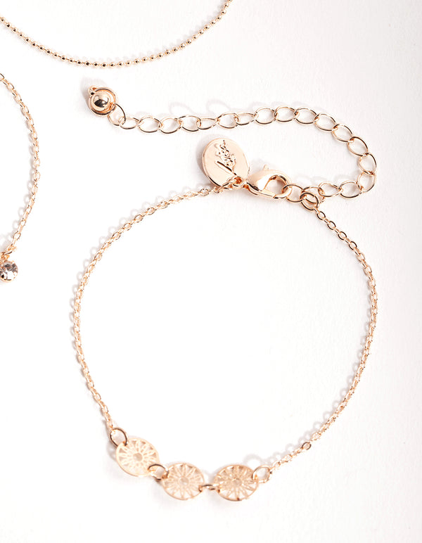 Rose Gold Dainty Dangle Bracelet Pack