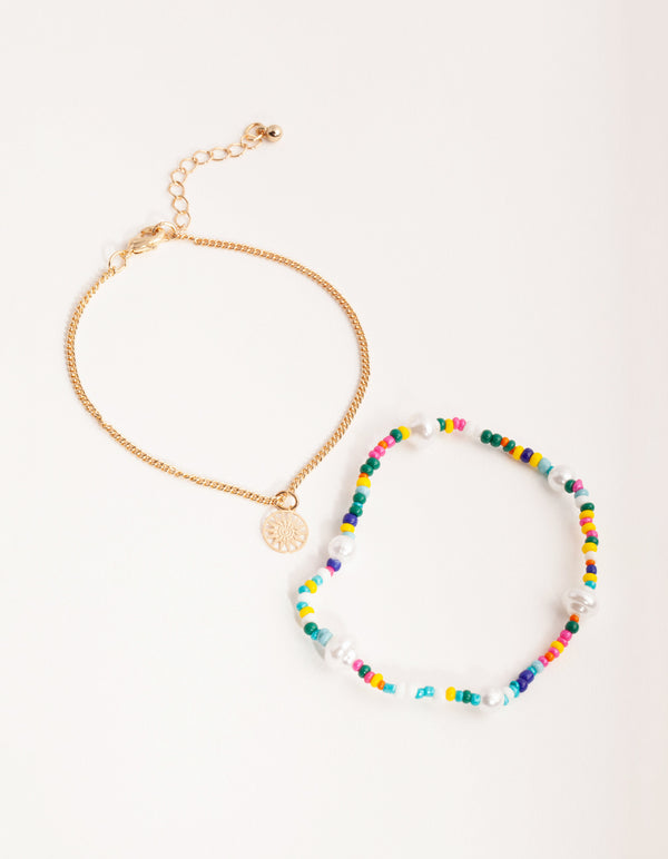 Gold Rainbow Bead Bracelet Pack