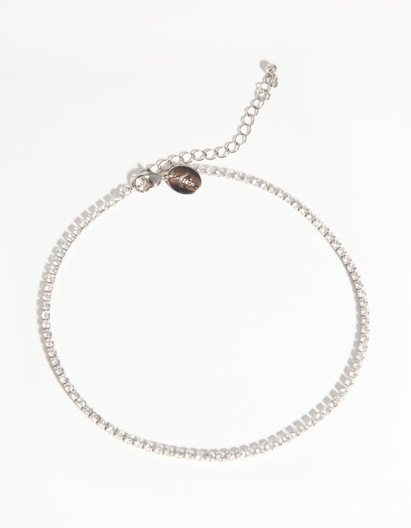 Rhodium Cubic Zirconia Cupchain Choker