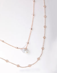 Rose Gold Plated Mini Flower Ball & Pearl Drop Necklace - link has visual effect only