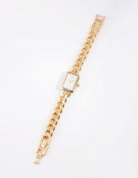 Gold Rectangular Curb Link Watch - link has visual effect only