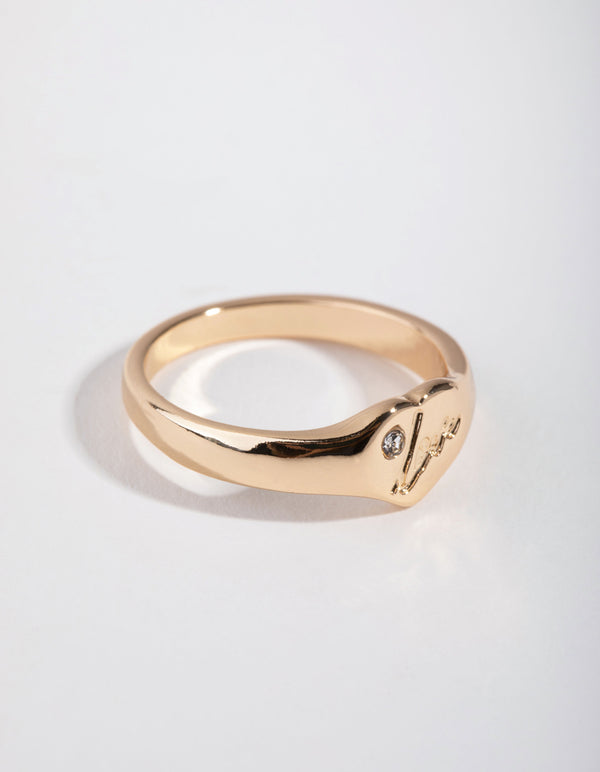 Gold Love Heart Signet Ring