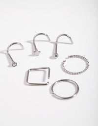 Surgical Steel Rhodium Twist Square Nose Stud 6-Pack - link has visual effect only