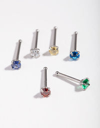 Surgical Steel Rhodium Dainty Diamante Nose Stud 6-Pack - link has visual effect only