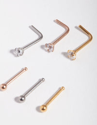 Mixed Metal Cubic Zirconia Nose Stud 6-Pack - link has visual effect only