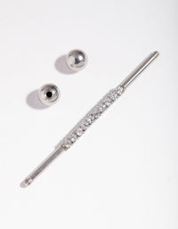 Surgical Steel Cubic Zirconia Industrial Bar - link has visual effect only