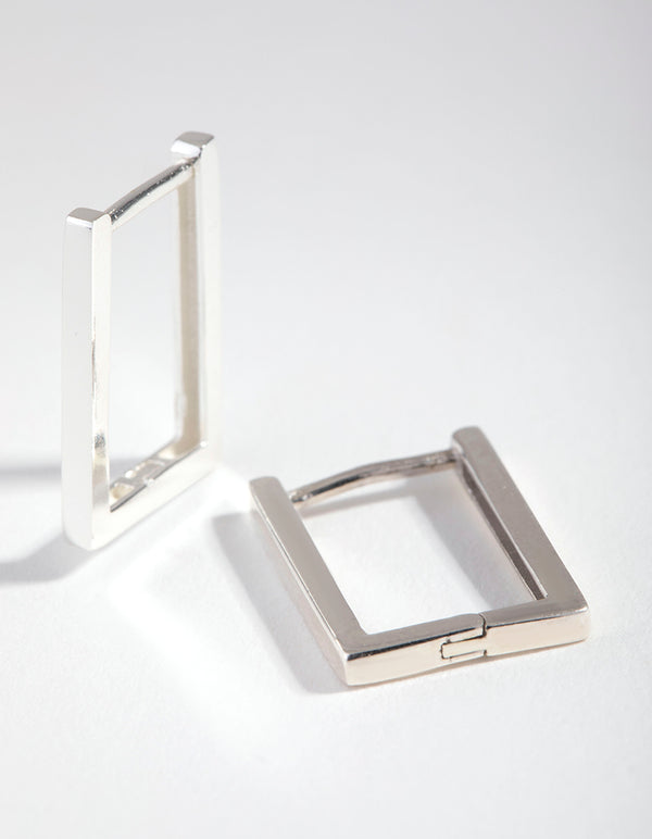 Sterling Silver Stone Medium Square Huggie Earrings