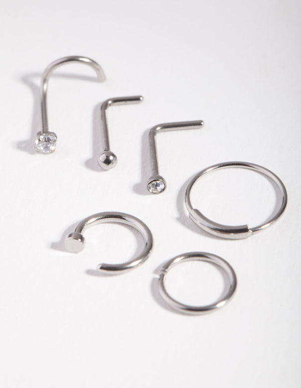 Surgical Steel Nail Nose Ring 6-Pack