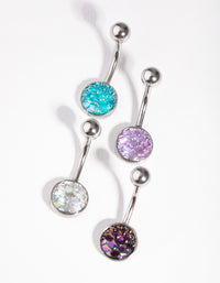 Surgical Steel Rhodium Mermaid Scale Belly Ring 4-Pack - link has visual effect only