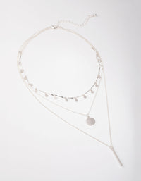 Silver Fine Drop & Bar 3-Row Necklace - link has visual effect only