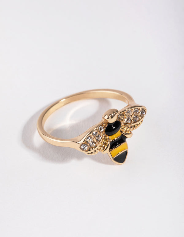 Vintage Gold Crystal Bee Ring