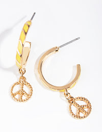 Gold Enamel Peace Hoop Earrings - link has visual effect only