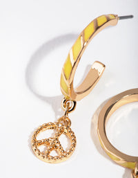 Gold Enamel Peace Hoop Earrings - link has visual effect only