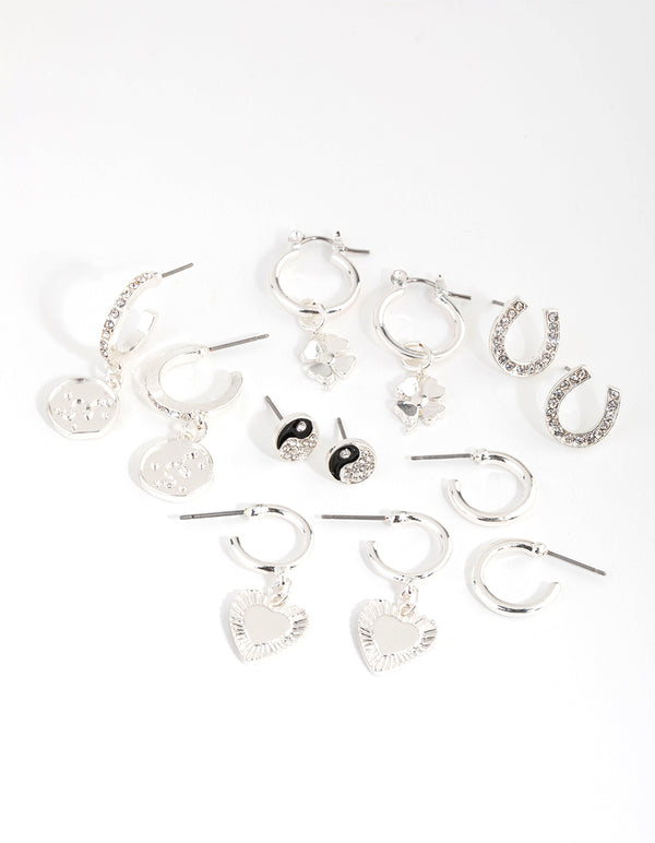 Silver Lucky Motifs 6-Pack Earring