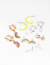 Mixed Metal Rainbow Motifs 6-Pack Earring - link has visual effect only