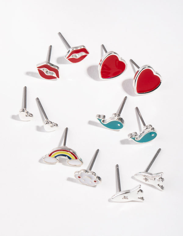 Silver Mix Enamel 6-pack Stud Earring