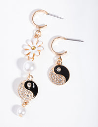 Gold Asymmetric Yin & Yang Daisy Earrings - link has visual effect only