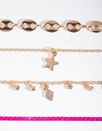 Gold & Pink Star 4-Pack Bracelet & Anklet Set - link has visual effect only