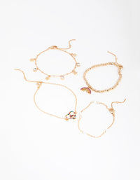 Gold Peace Heart Bracelet & Anklet 4-Pack Set - link has visual effect only