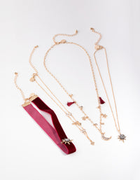 Red Gold Celestial 4-Row Necklace - link has visual effect only