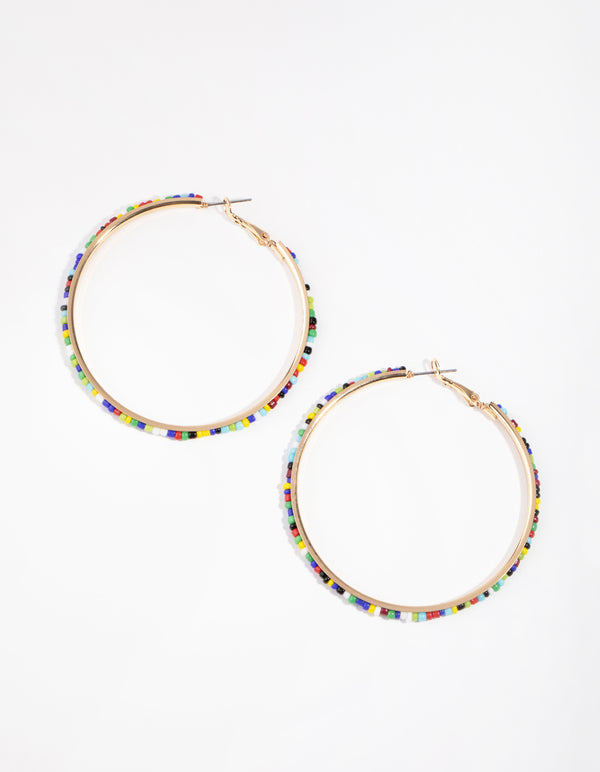 Bead Inlay Hoop Earrings