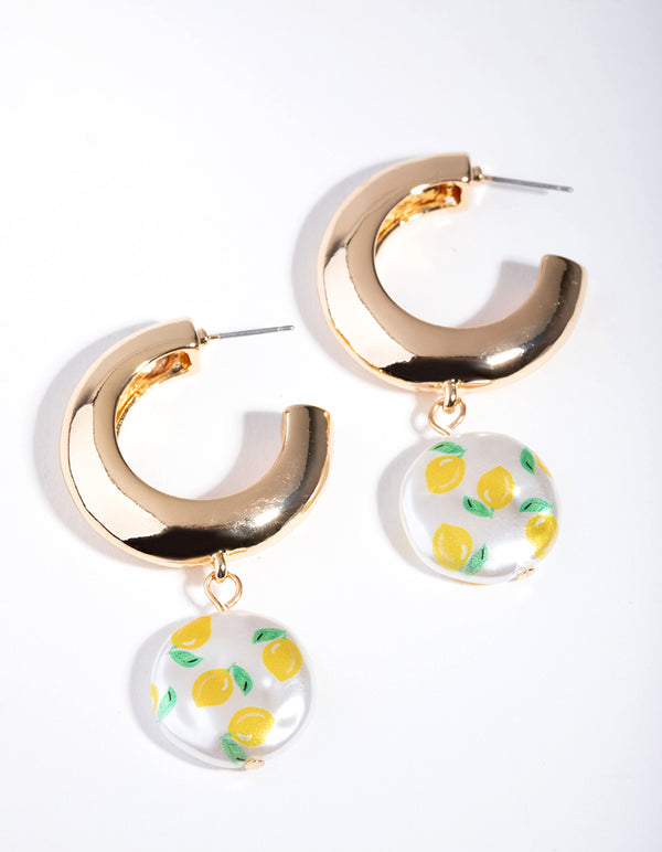 Gold Lemon Disc Hoop Earrings