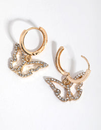 Gold Diamante Butterfly Huggie Earrings - link has visual effect only