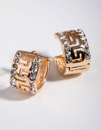 Gold Diamante Grecian Key Huggie Earrings - link has visual effect only