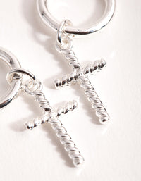 Silver Twist Cross Huggie Earrings - link has visual effect only