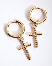 Gold Twist Cross Huggie Earrings - link has visual effect only